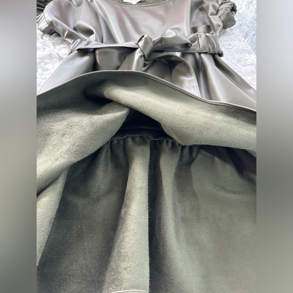 Inclan Studio Faux Leather Dress Size Small Loose Fitting Dress Olive Color - Picture 8 of 10
